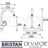 Bristan Lever Bridge Sink Mixer 3 Inch Levers Dimensions